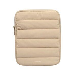 Vandel Beige Quilted Laptop Sleeve With Gold Zipper Closure